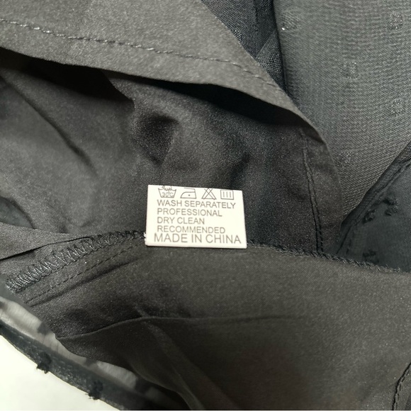 Women Black V Neck Puff Short Sleeve Top Swiss Dot chiffon Lace size X-Large NWT - Picture 7 of 9